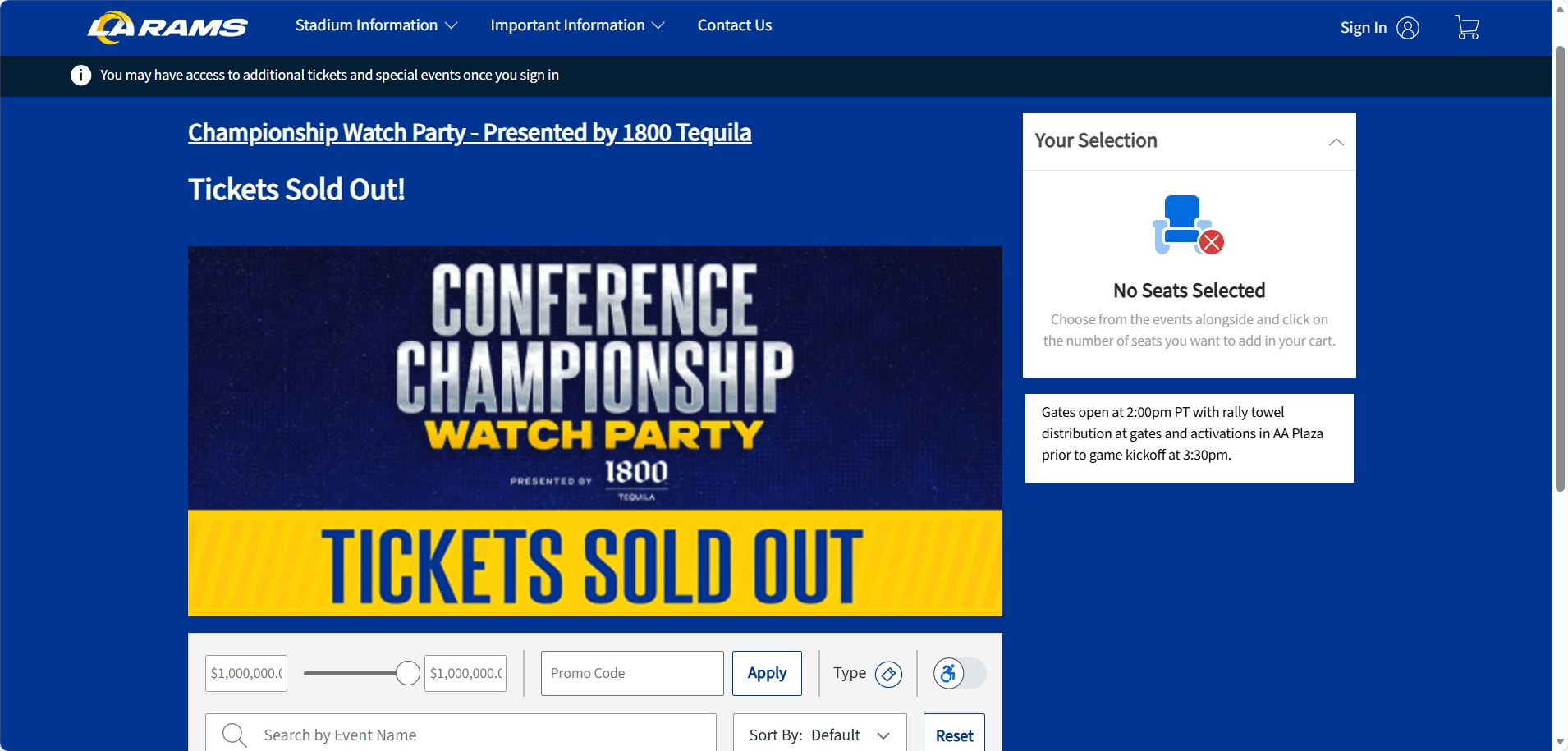 NFC Championship Game watch party at SoFi is sold out.