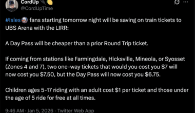 Changes to the LIRR ticketing system will make round-trip travel to Isles games a bit cheaper, especially if you have kids. Reminder: You can always drive to one of the main-line stations and shuttle in on the train.
