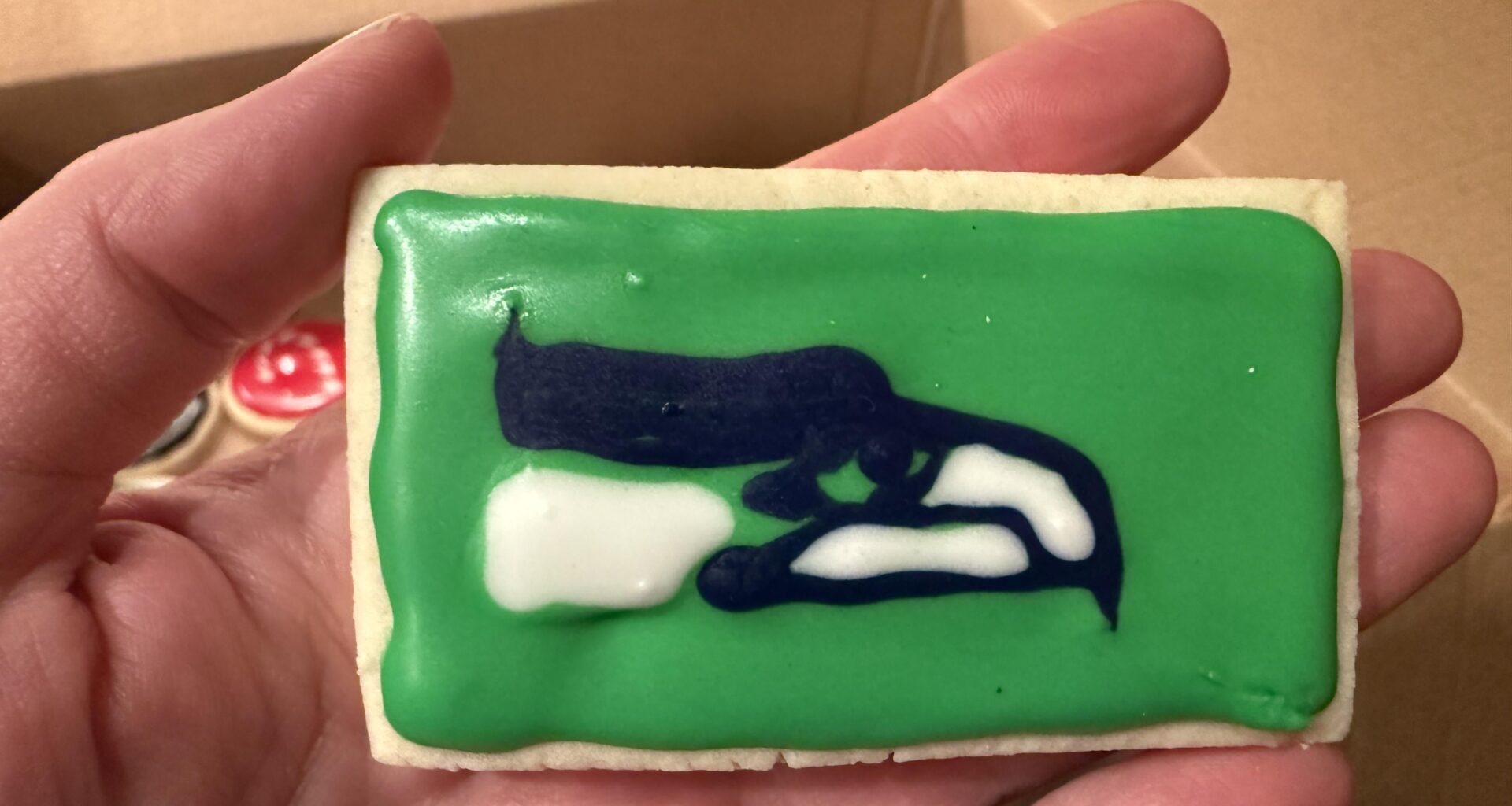 Decorating cookies for our New Year’s Day tradition, mostly winter and holiday themed but decided to try my hand at a Hawks cookie. Not great, but at least it’s recognizable, right? 😂 maybe almost as good as Sam’s drawing 🤭