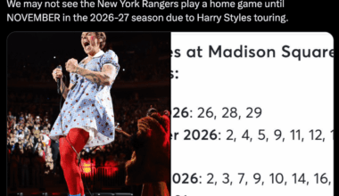 [PuckEmpire] We may not see the New York Rangers play a home game until November in the 2026-27 season due to Harry Styles touring.