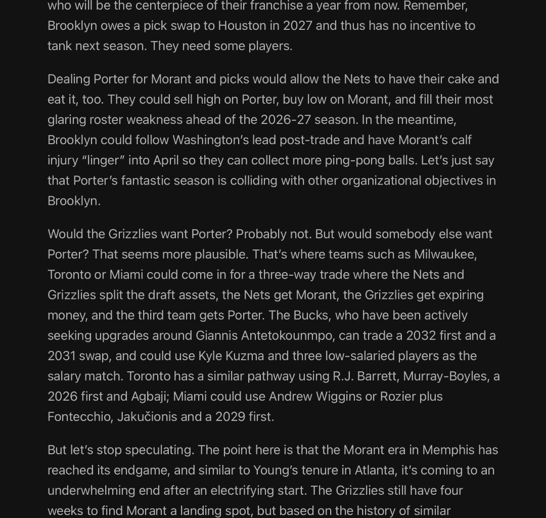 Hollinger On The Nets being "A Deep Dark Horse" for Ja Morant & MPJ being a "Lock to be move by the deadline."