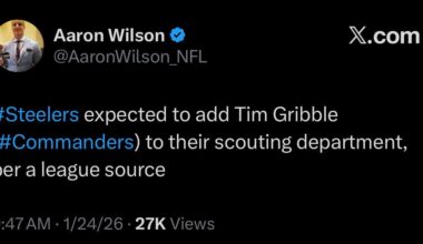Tim Gribble leaving Commanders role as Head of College Scouting to join the Pittsburgh Steelers. Major change in WSH right before draft season