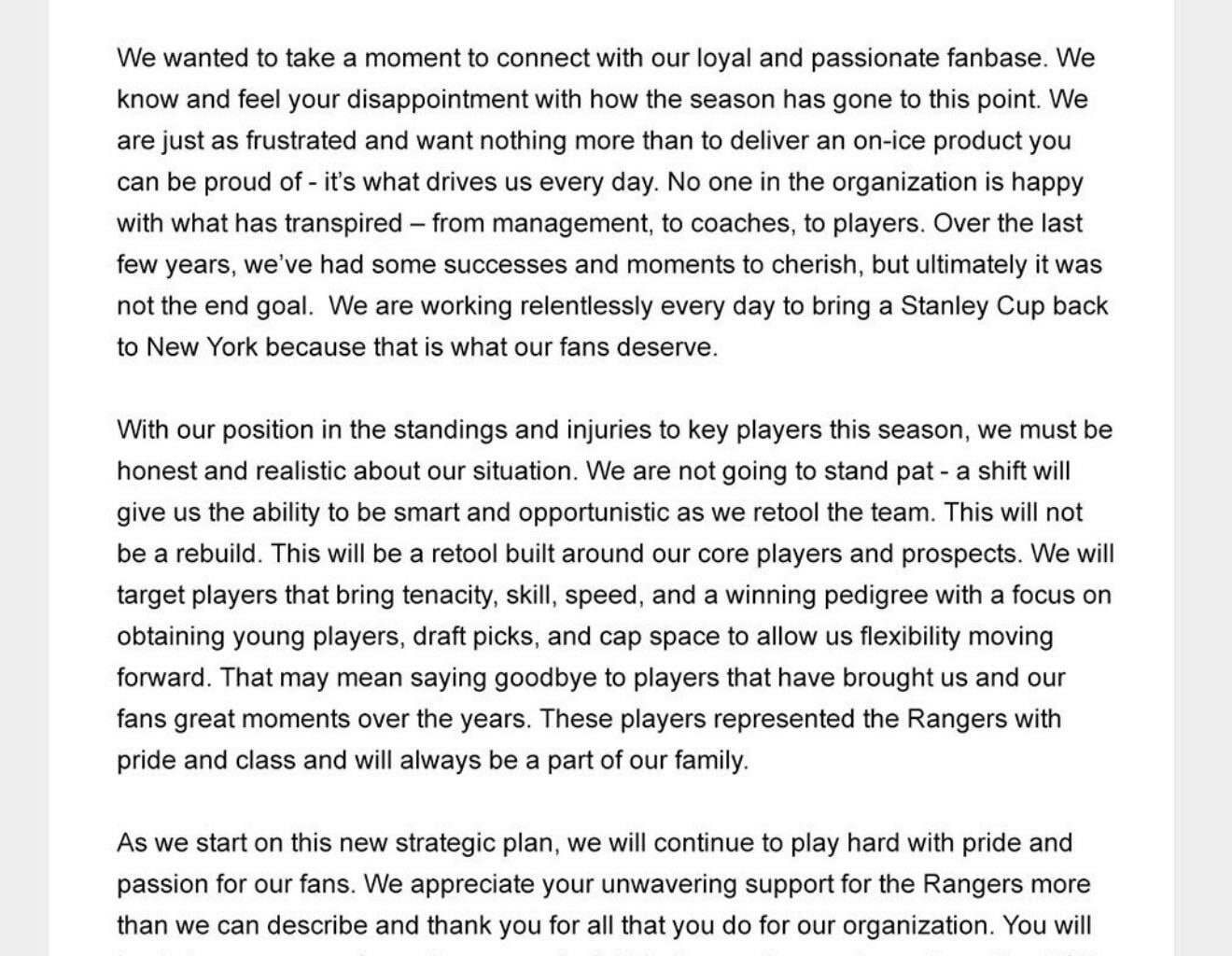 The Rangers have declared a retool