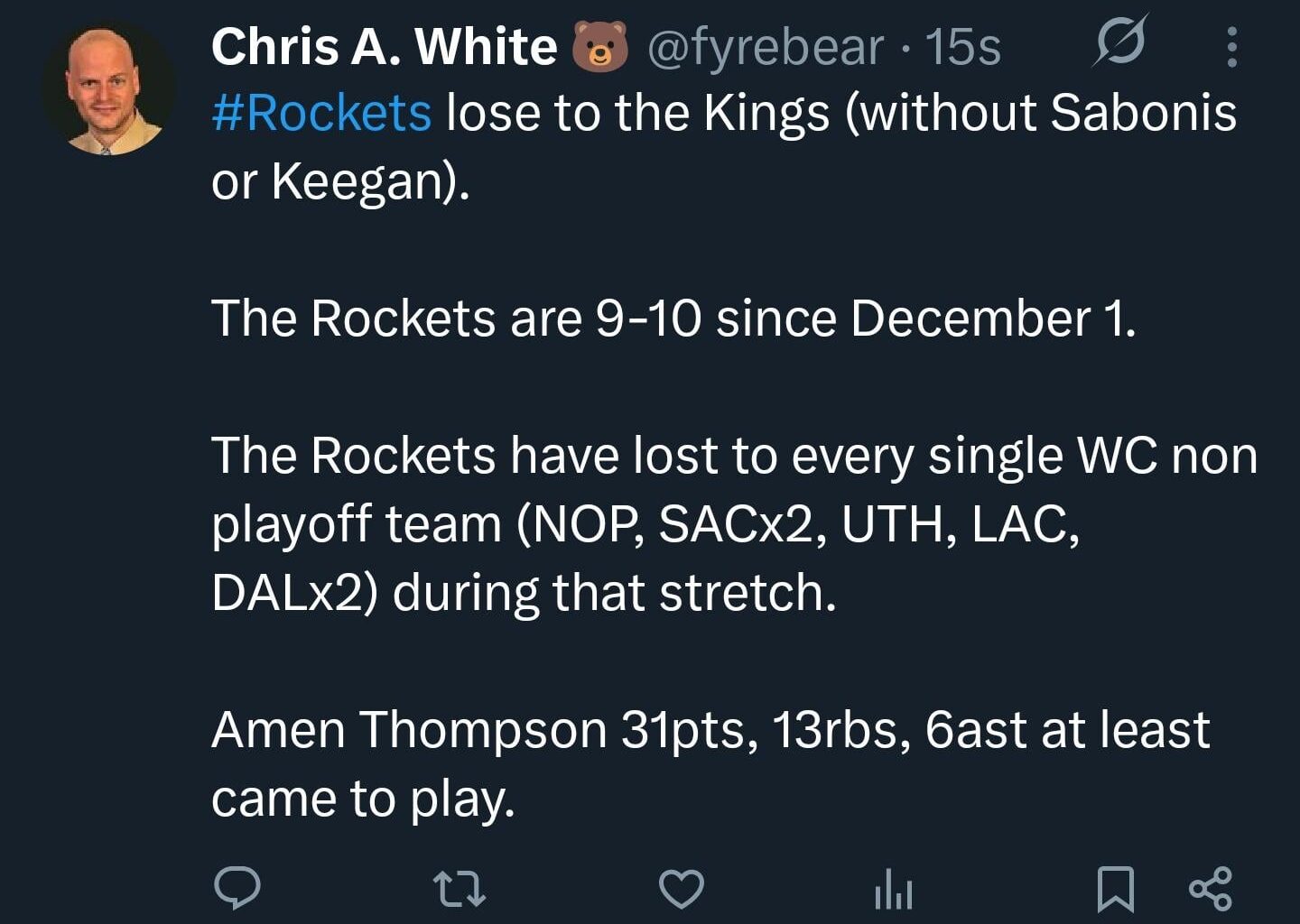 Rockets are a sub.500 team since Dec. 1