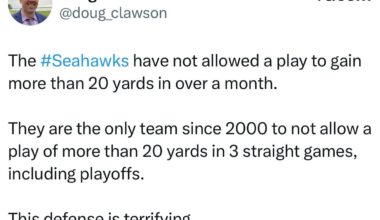 [Clawson] The Seahawks have not allowed a play to gain more than 20 yards in over a month. They are the only team since 2000 to not allow a play of more than 20 yards in 3 straight games, including playoffs. This defense is terrifying.