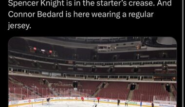 [Pope] Bedard is at morning skate wearing a regular jersey!