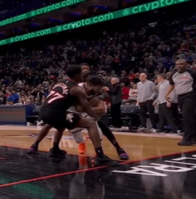 VJ out of bounds. Tony Brothers calls it a jump ball.