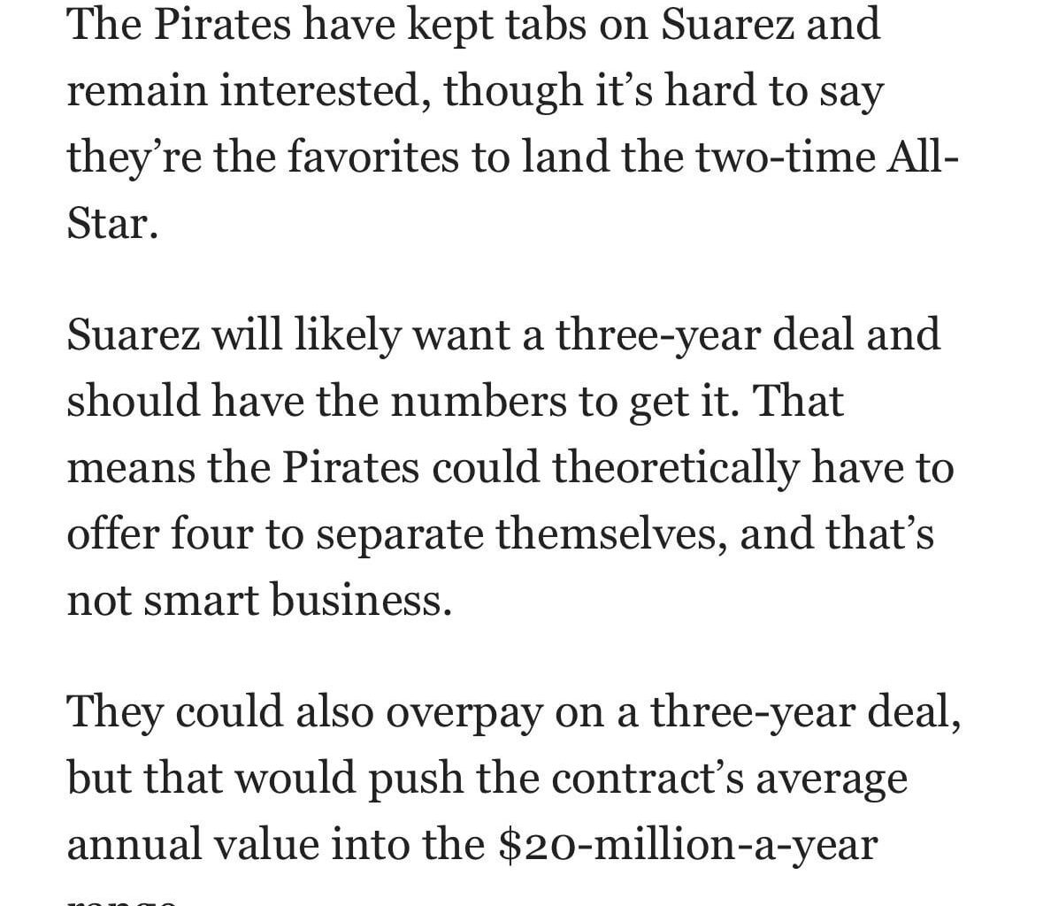Pirates interested in Saurez according to Mackey. Hang the we tried banner part 3?