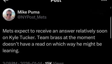 [Puma] Mets expect to receive an answer relatively soon on Kyle Tucker. Team brass at the moment doesn’t have a read on which way he might be leaning.