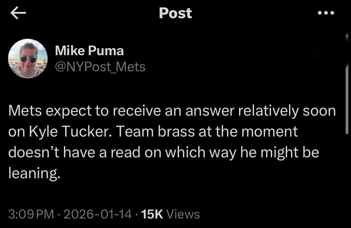 [Puma] Mets expect to receive an answer relatively soon on Kyle Tucker. Team brass at the moment doesn’t have a read on which way he might be leaning.