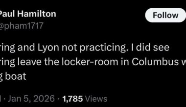 Kesselring and Lyon not practicing. I did see Kesselring leave the locker-room in Columbus with a walking boat