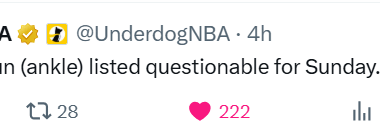 Alperen Sengun (ankle) listed questionable for Sunday.