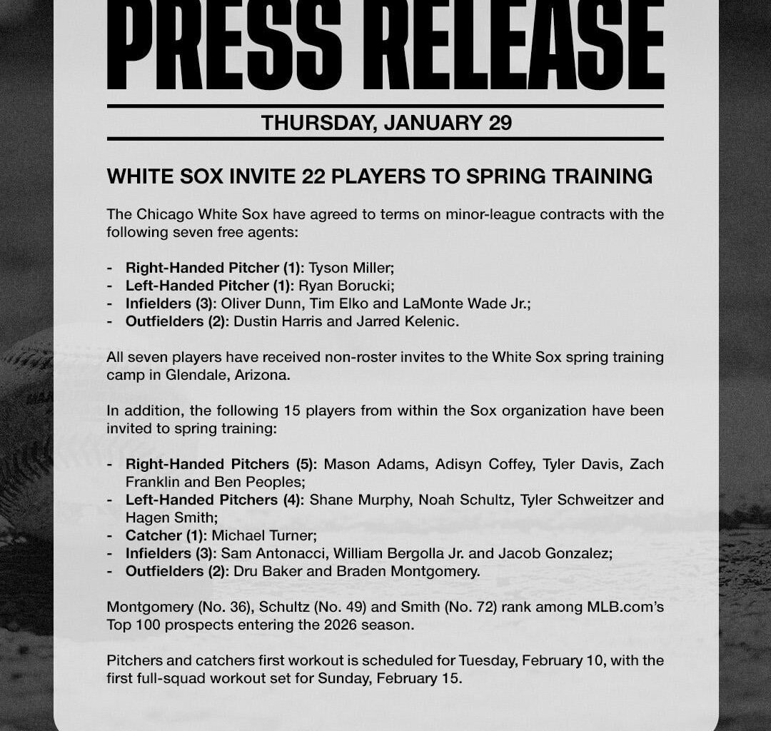 (via Facebook) White Sox list their Spring Training Invitees.