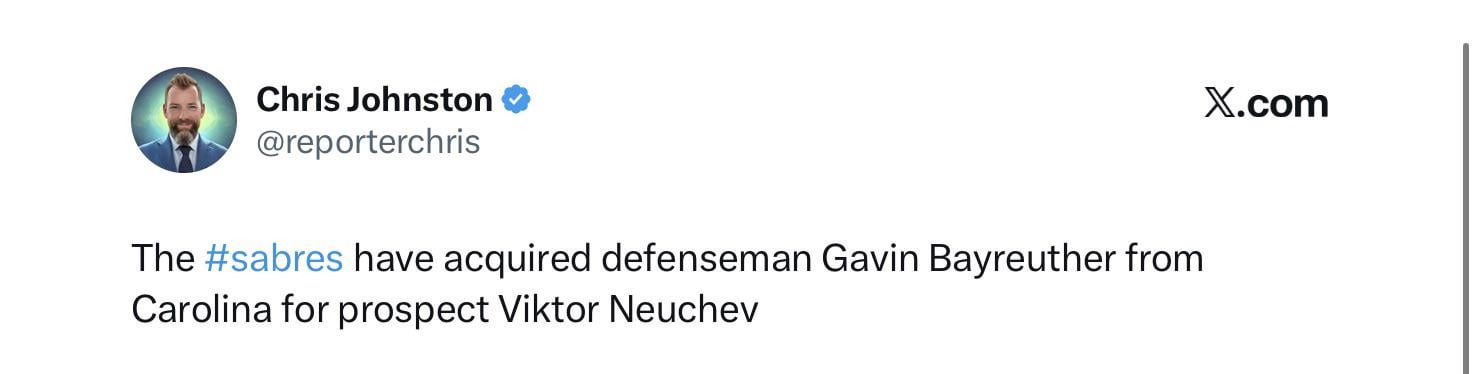 [Chris Johnston] Canes Acquire Viktor Nuechev. Trade Gavin Bayreuther.