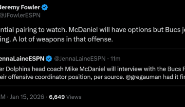 [Jeremy Fowler] (On McDaniels) A potential pairing to watch. McDaniel will have options but Bucs job is intriguing. A lot of weapons in that offense.