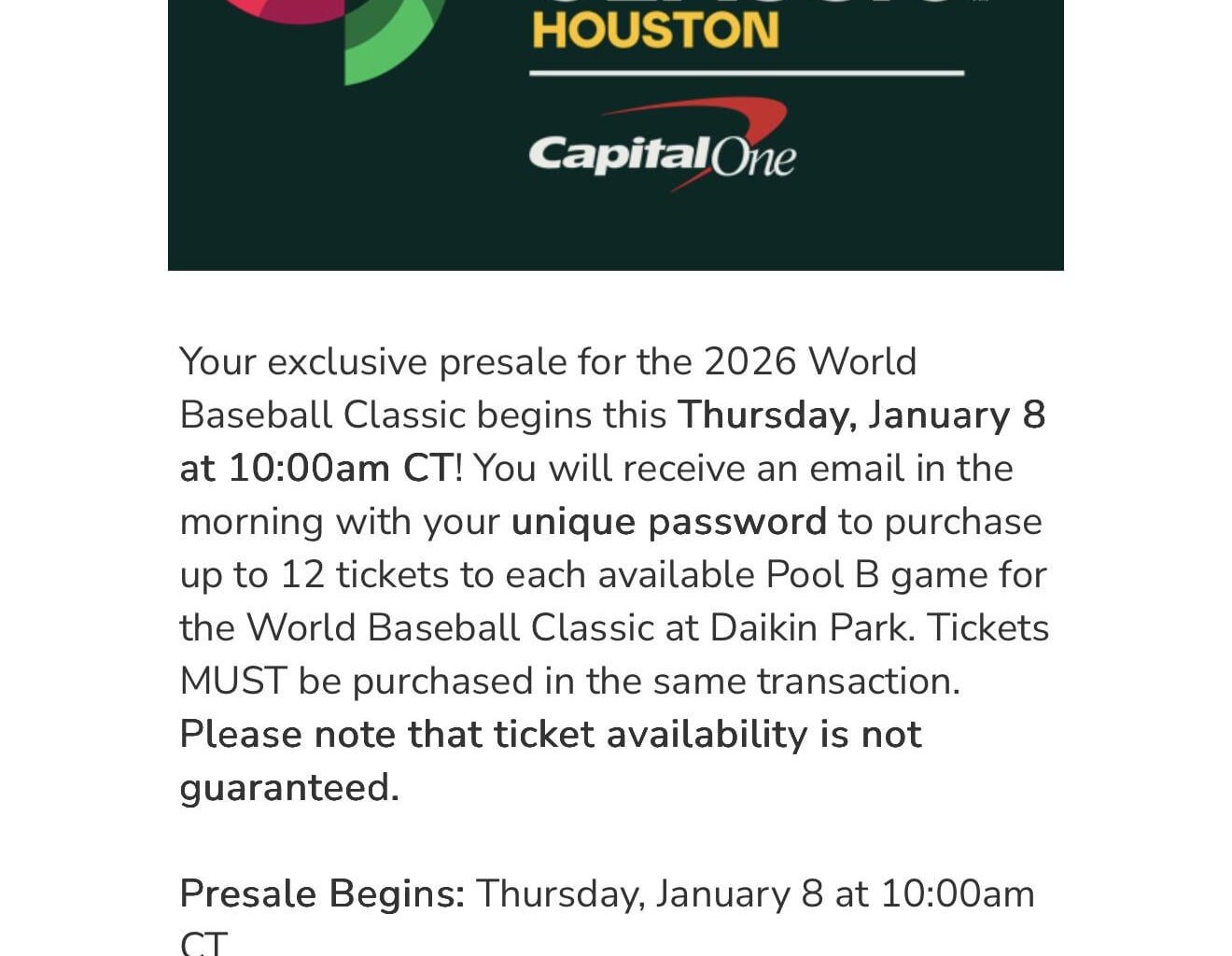 WBC Ticket Email