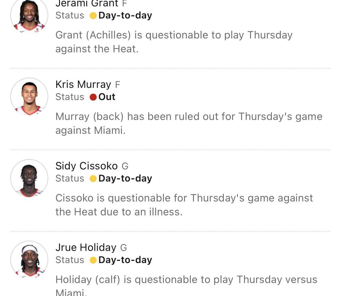 Friday’s game — any chance recently injured guys sit since it’s a B2B?