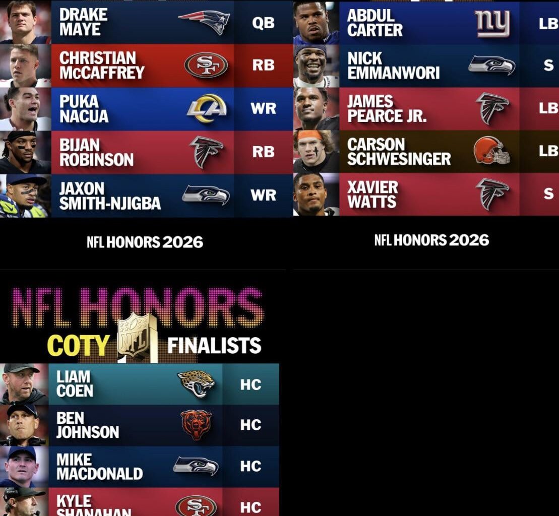 Jaxon Smith-Njigba, Nick Emmanwori and Mike Macdonald have been nominated for Offensive Player Of The Year, Defensive Rookie Of The Year and Coach Of The Year