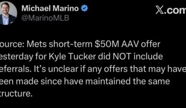 [Marino] Source: Mets short-term $50M AAV offer yesterday for Kyle Tucker did NOT include deferrals. It’s unclear if any offers that may have been made since have maintained the same structure.