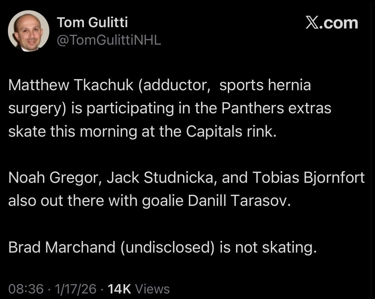 No Tkachuk or Marchand vs. Caps