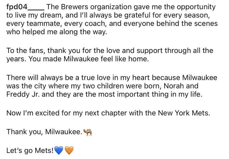 Freddy Peralta’s farewell message to Milwaukee and the Brewers organization