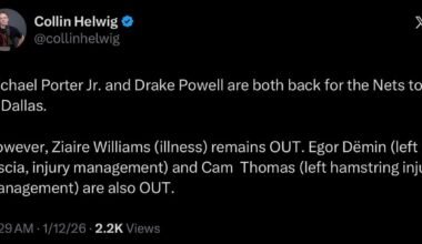 Ziaire Williams remains OUT, Dëmin and Thomas join him. MPJ and Drake are available