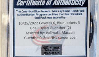 Excited to land this game-used goal puck for Dylan Guenther 2nd career goal! Guenther kept his first goal puck, rightfully so. This is the his earliest publicly available goal puck, as well as his first career game-winning goal!