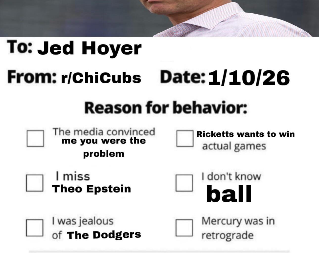 JED HOYER APOLOGY CARD