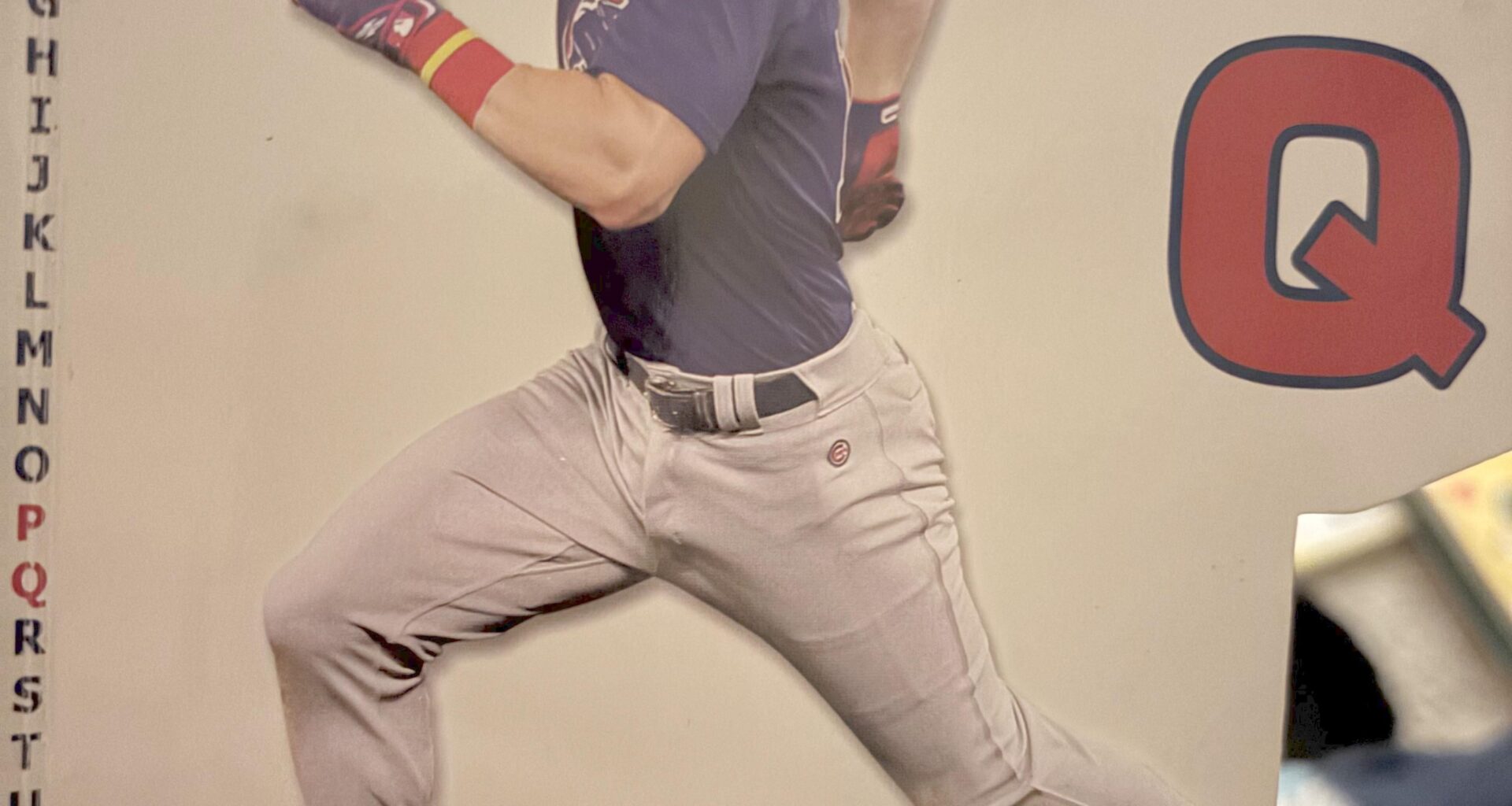 Q is for quick — so here’s a photo of known speedster Patrick Wisdom (with a mustache)