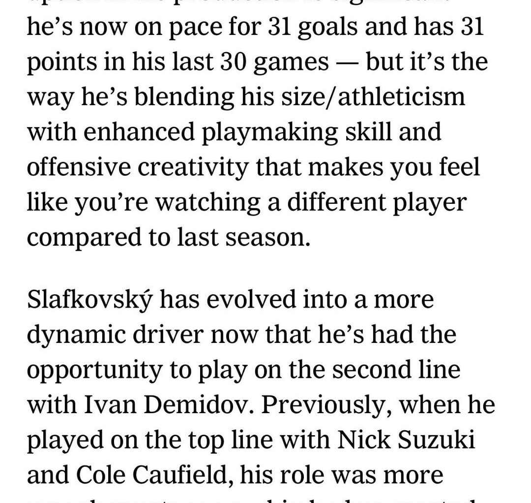 From “The NHL’s top 10 most improved players of 2025-26, from forwards to goalies” (The Athletic)