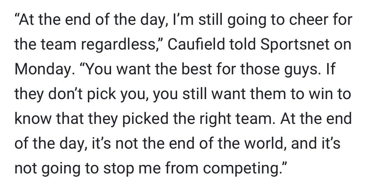 Cole Caufield on not being selected on Team USA's 2026 Olympic roster: "At the end of the day, it’s not the end of the world, and it’s not going to stop me from competing.”