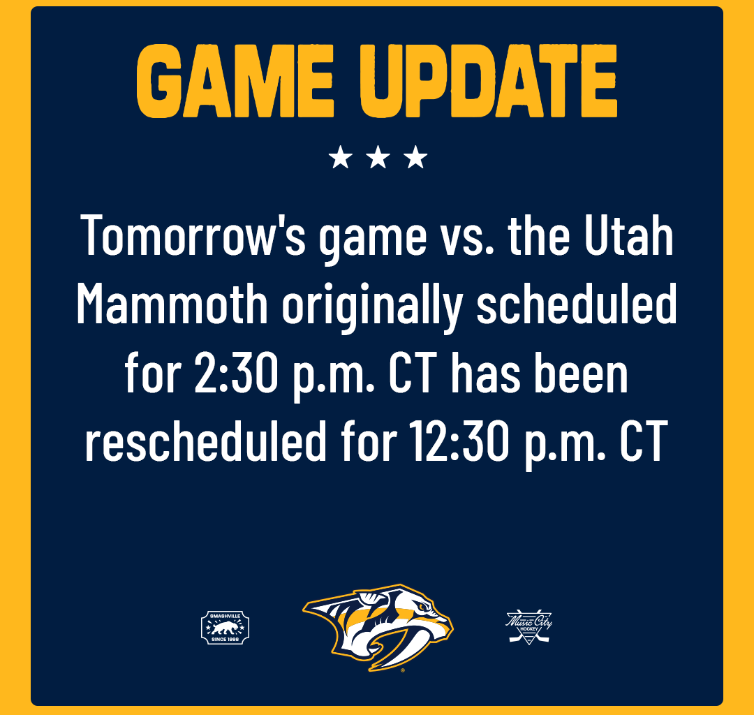 Predators Game at Bridgestone Arena on Jan. 24 Against Mammoth to Start at 12:30 P.M. CT