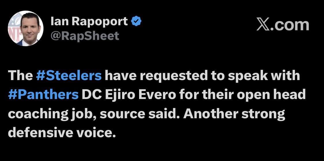 [Rapoport] Steelers request to talk with Evero