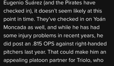 Who needs an everyday 3b when you can just platoon yoan moncado and Jared triolo! Ben Cherington is the best gm Pittsburgh ever had🥳