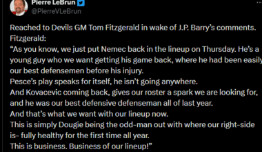 [LeBrun] Devils GM: "This is simply Dougie being the odd-man out with where our right-side is- fully healthy for the first time all year. This is business. Business of our lineup!”