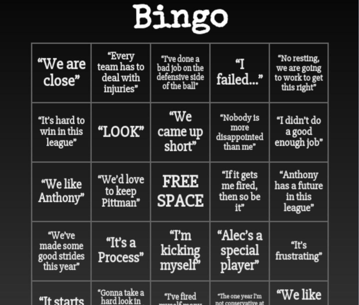 The Official Chris Ballard Press Conference Bingo Card!