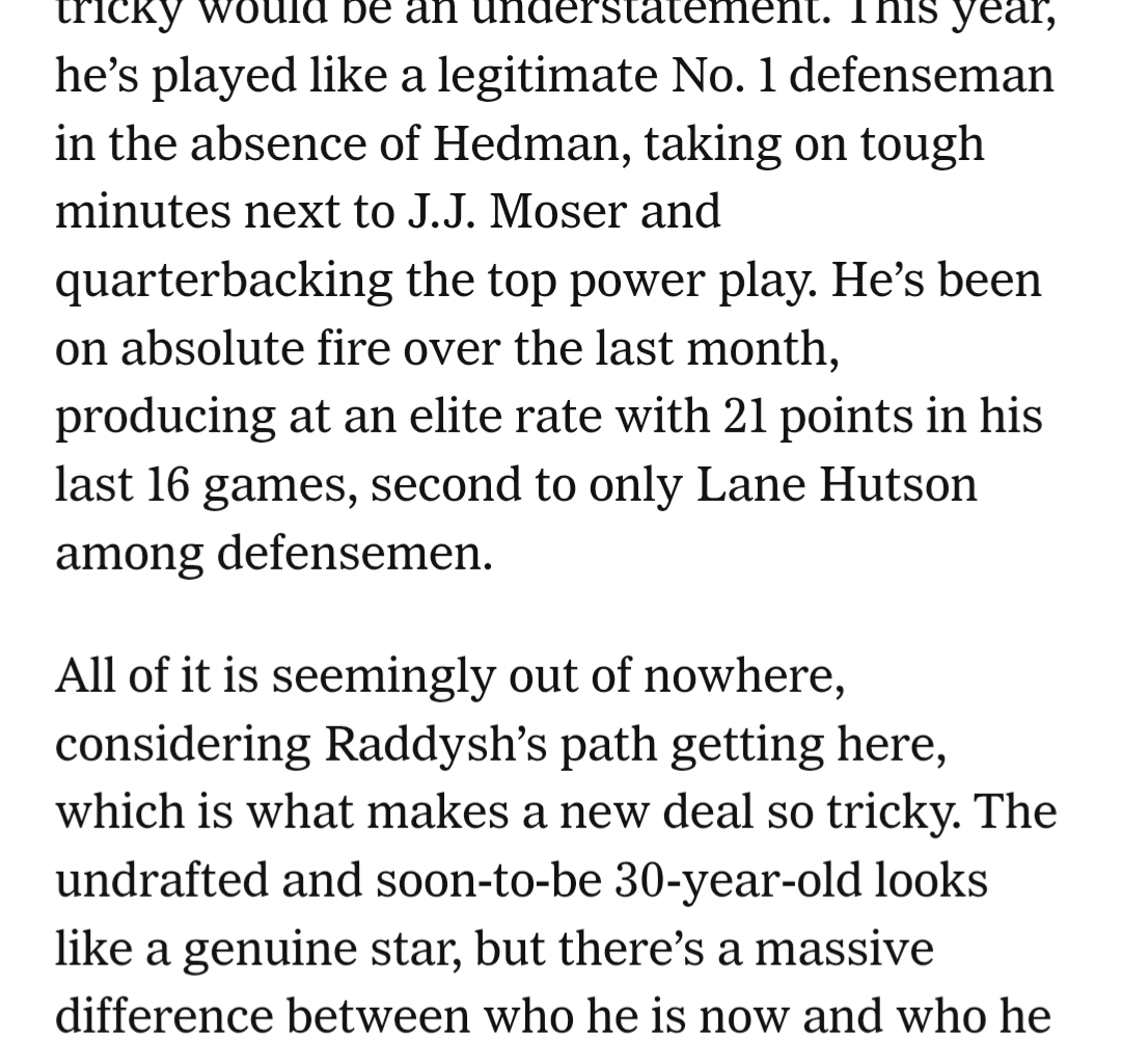 Raddysh's upcoming contract got mentioned in the Athletic today