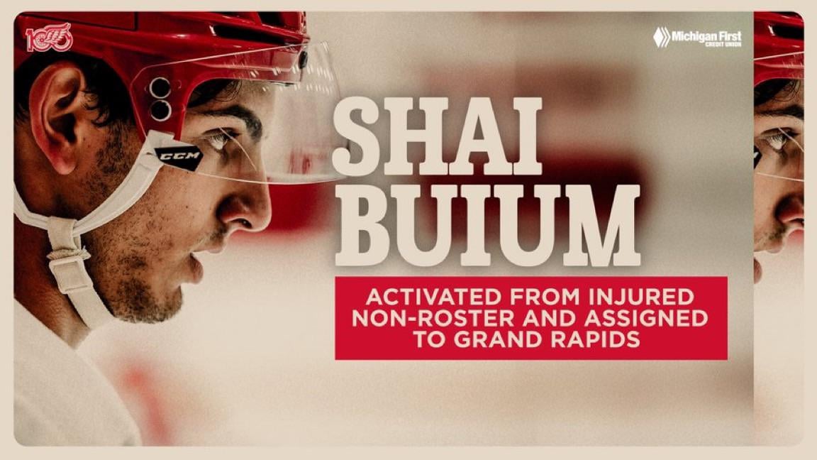 UPDATE: The #RedWings have activated Shai Buium from injured non-roster and assigned him to the AHL’s Grand Rapids Griffins.