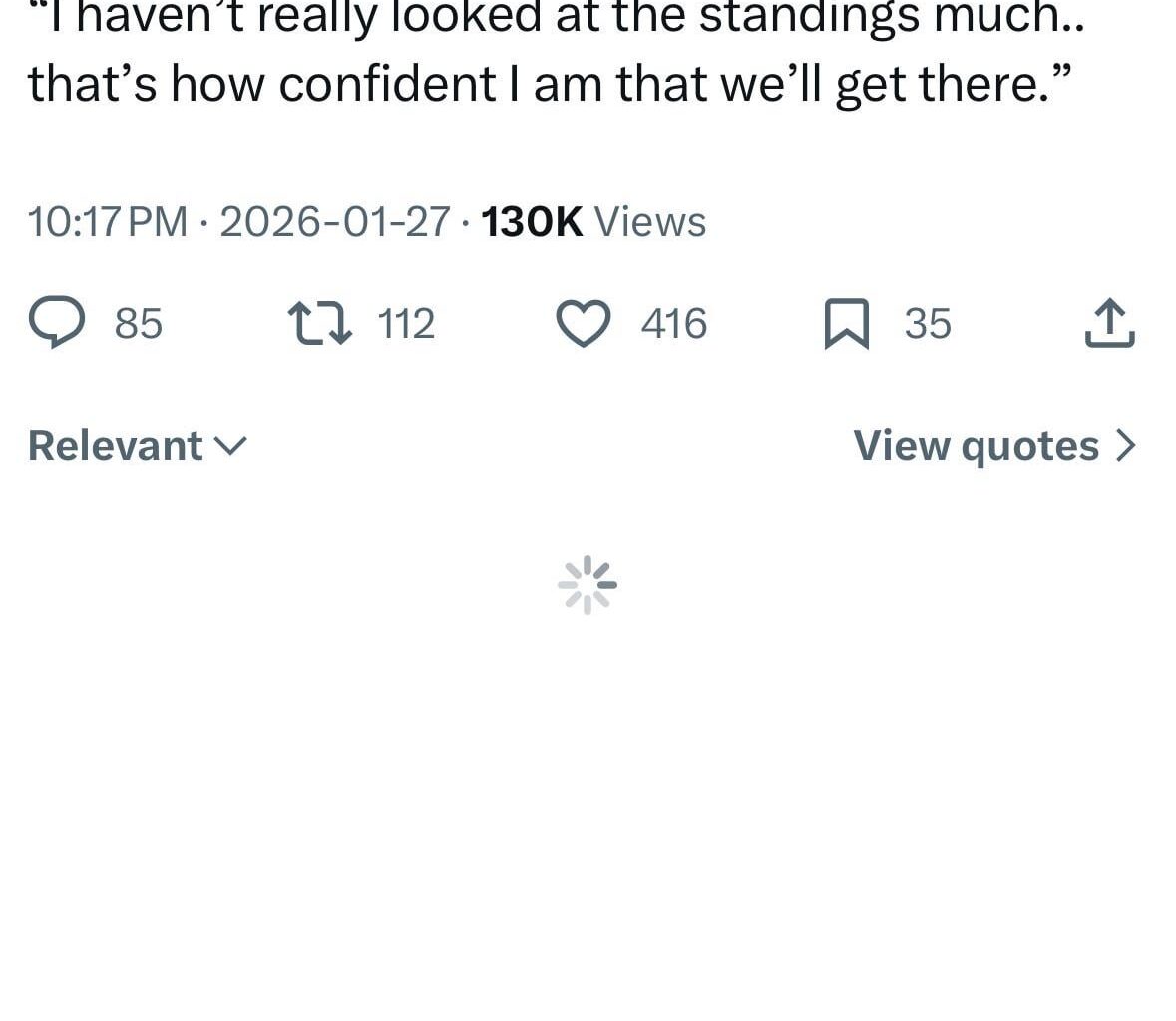 Matthew Knies on the standings and Toronto’s playoff push: “I haven’t really looked at the standings much.. that’s how confident I am that we’ll get there.”