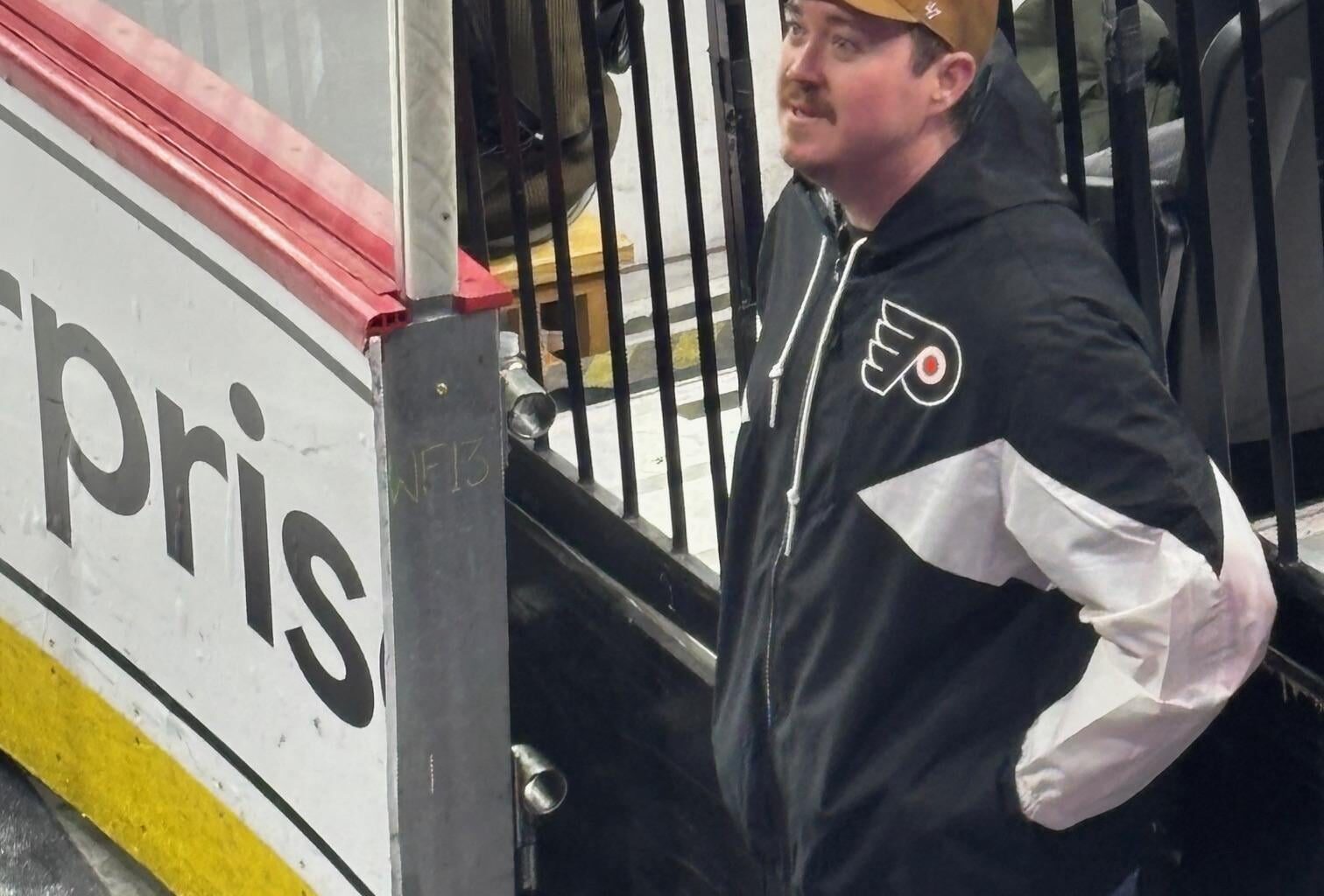 Shane Gillis chilling in the tunnel during the Rangers game this afternoon