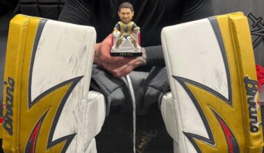 Adin Hill with his Bobblehead