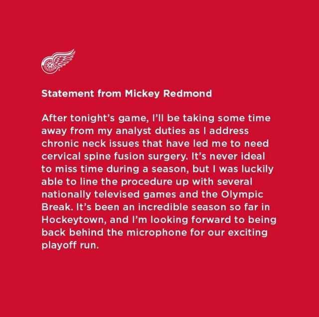 Redmond to miss time due to a medical procedure