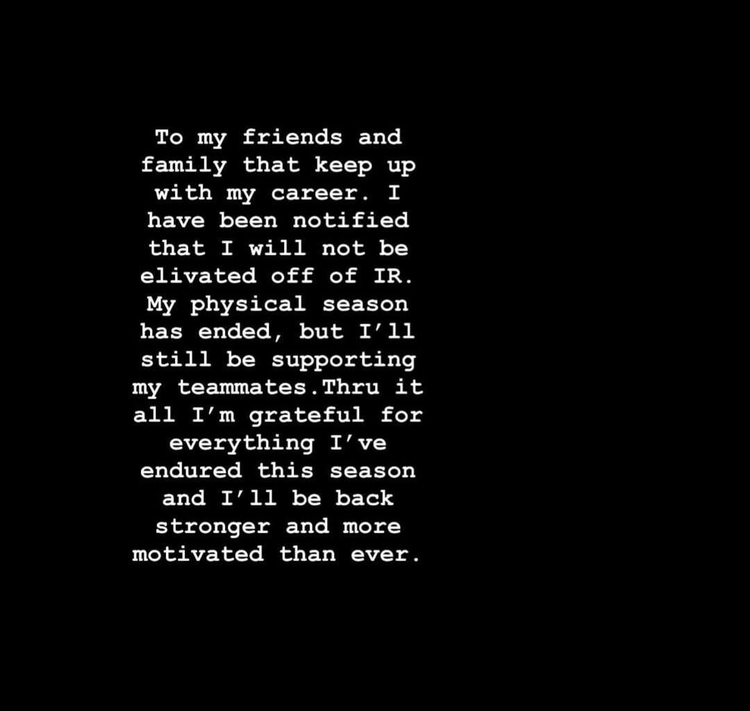 Roschon wont see the playoffs