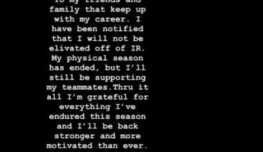 Roschon wont see the playoffs