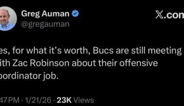 [Auman] Yes, for what it’s worth, Bucs are still meeting with Zac Robinson about their offensive coordinator job.