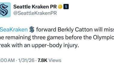 Catton is out at least three games per team PR.