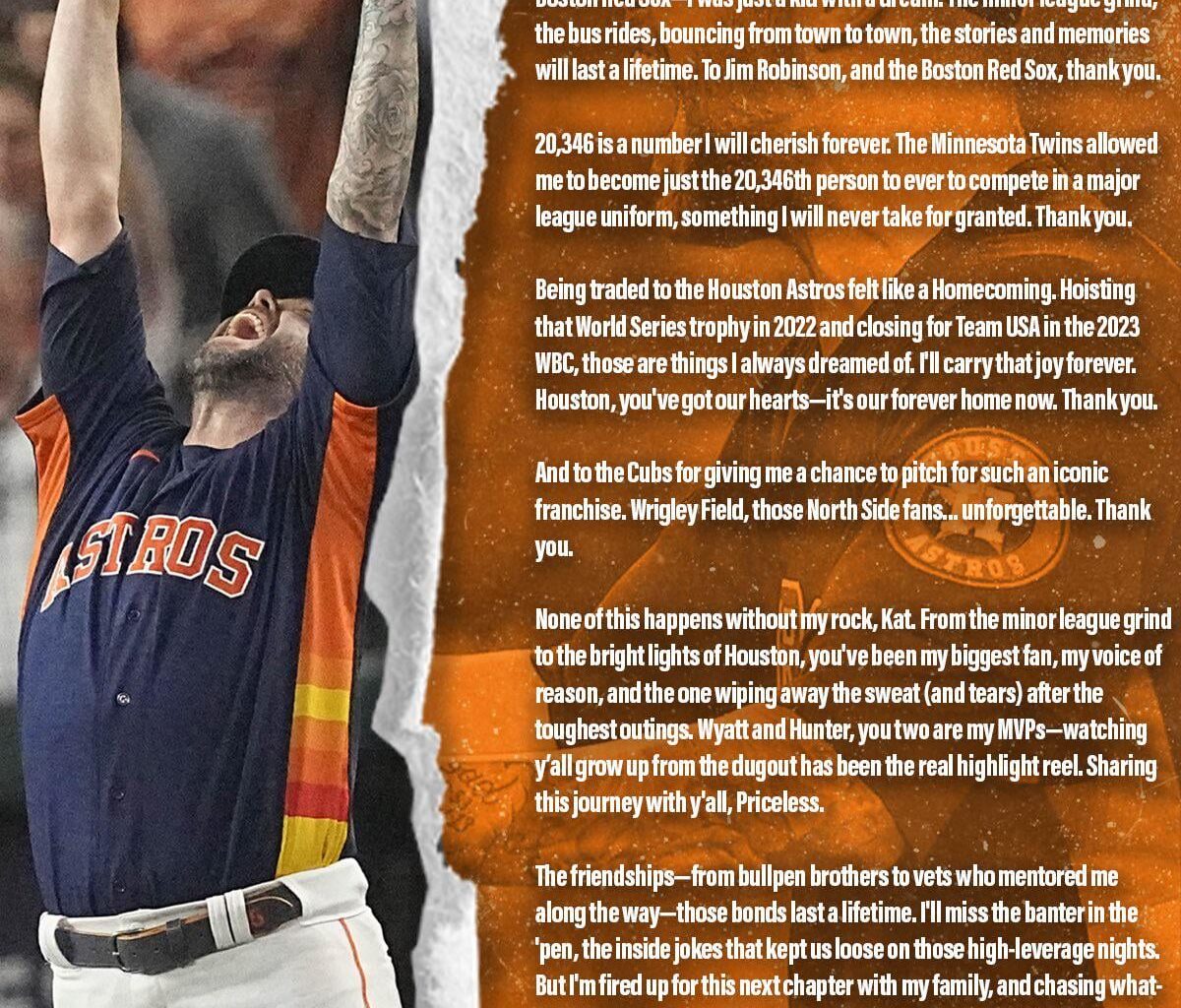 Ryan Pressly has announced his retirement from baseball