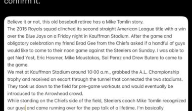 [Mike Swanson] With Mike Tomlin calling it a career in Pittsburgh, I have to tell this story from 2015. @TheRealHos305, @drewbutera, @SalvadorPerez15 and Mike Moustakas can all confirm it.