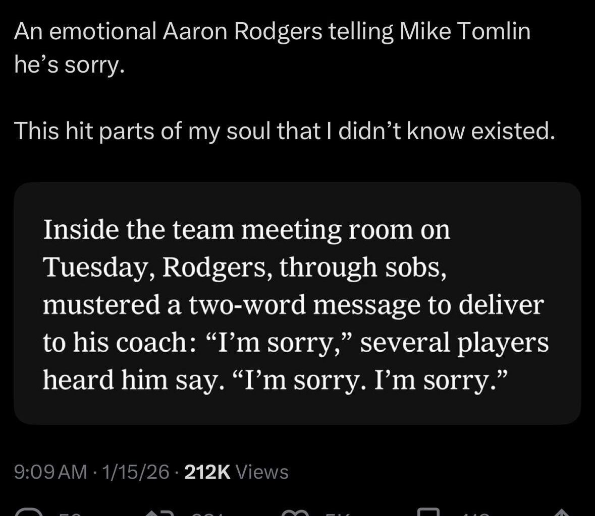 Rodgers apologized to Tomlin