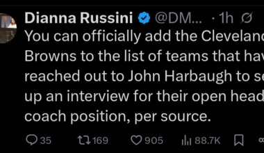 [Russini] You can officially add the Cleveland Browns to the list of teams that have reached out to John Harbaugh to set up an interview for their open head coach position, per source.